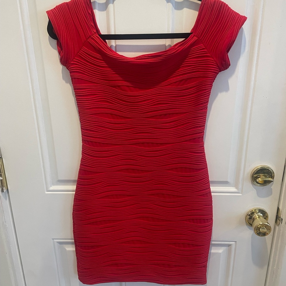 Wet Seal Red Ribbed Wave-Textured Mini Dress